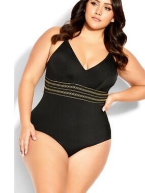 City Chic Lucia Black One Piece Swimsuit Size Large New